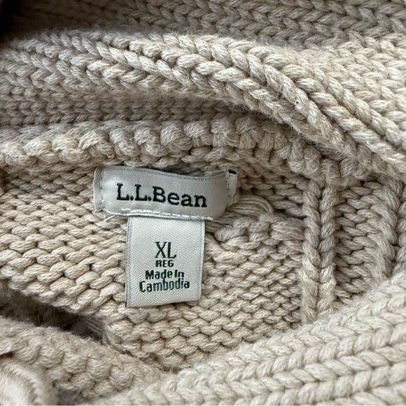 L.L. Bean Women’s Double L Mixed Cable Knit Sweater Funnel neck Size XL Tan - Picture 6 of 12